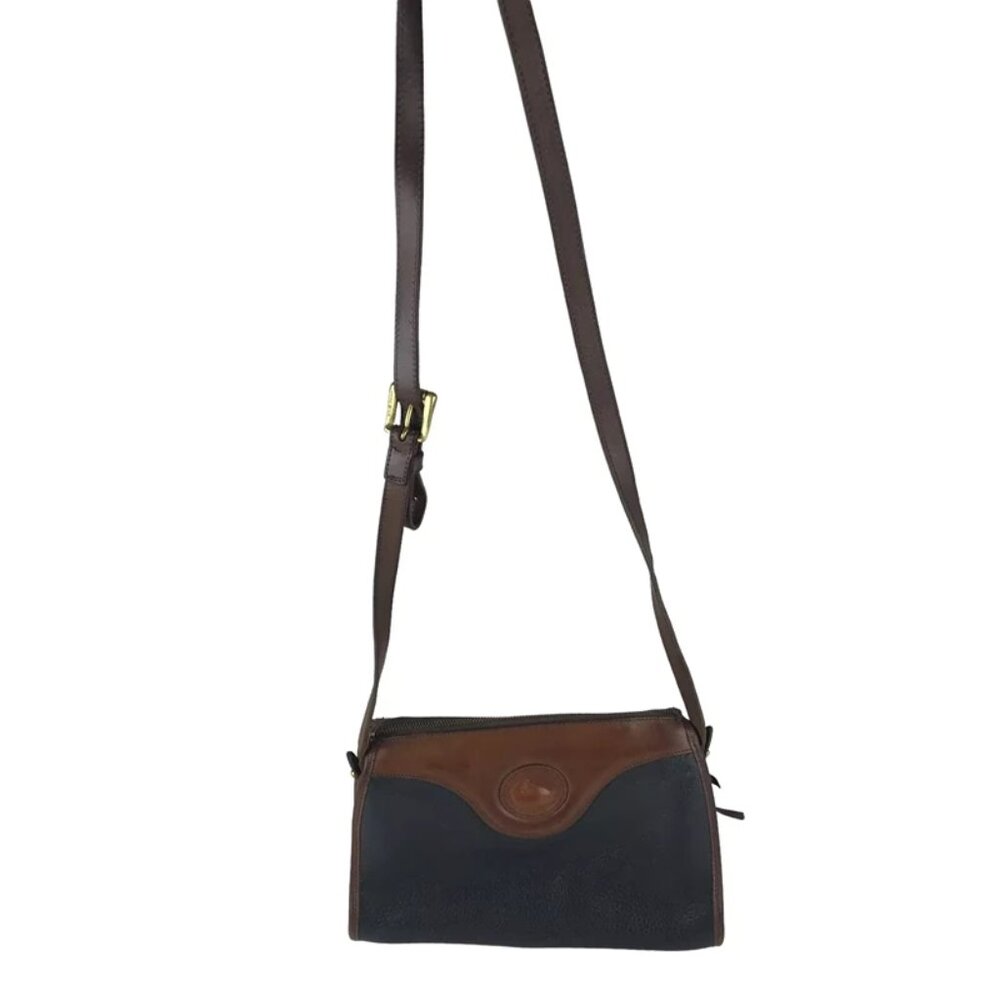 Dooney &‎ Bourke Womens Blue Brown Leather Inner Pockets Crossbody Strap Handbag